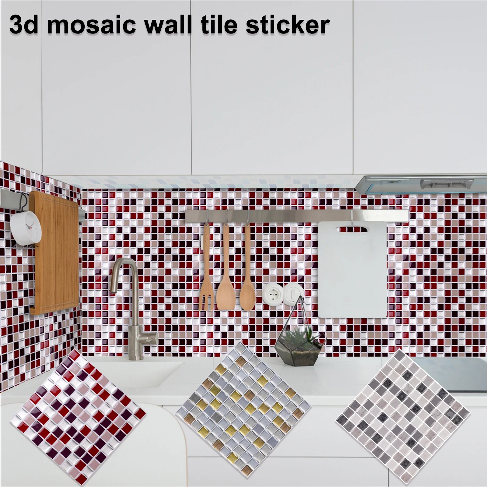 10pcs Mosaic 3d Wall Tile Sticker Strong Adhesive Vinyl Wallpaper 10x10 Inch for Kitchen Bathroom Coffe Shop Home Decoration