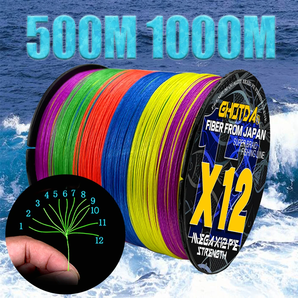 500m-1000m Big Game 12 Strands Braided Multifilament Lure PE Line 25LB-120LB Super Strong Carp Wire Leader Sea Fishing Lines