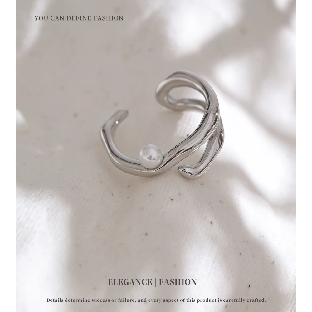 NiNice Rings Stainless Steel Jewelry Woman Geometric Pearl Opening High-Quality Accessories Fashionable Simple Gifts New