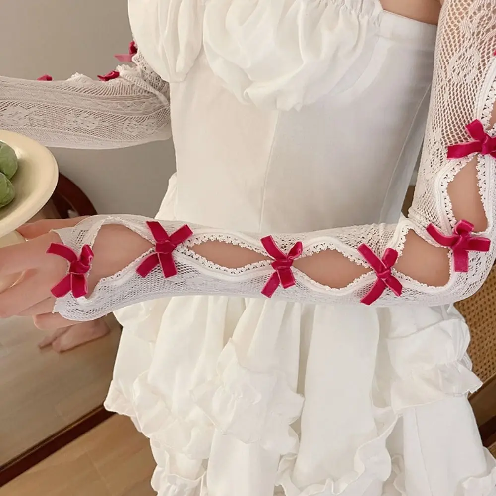 Chal gótico de encaje con mangas, chal con flejes, guantes sin dedos con lazo, guantes elásticos flocados de encaje Lolita sin dedos para fiesta de niña