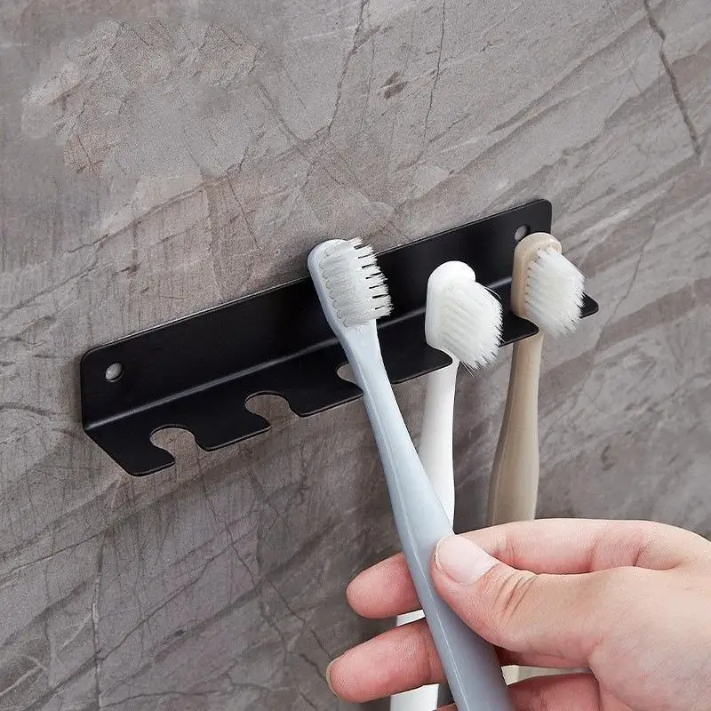 【HMA】Wall Mounted Toothbrush Holder No Drill Metal Toothbrush Storage Rack Rustproof Bathroom Organizer For Washroom Wall Decor