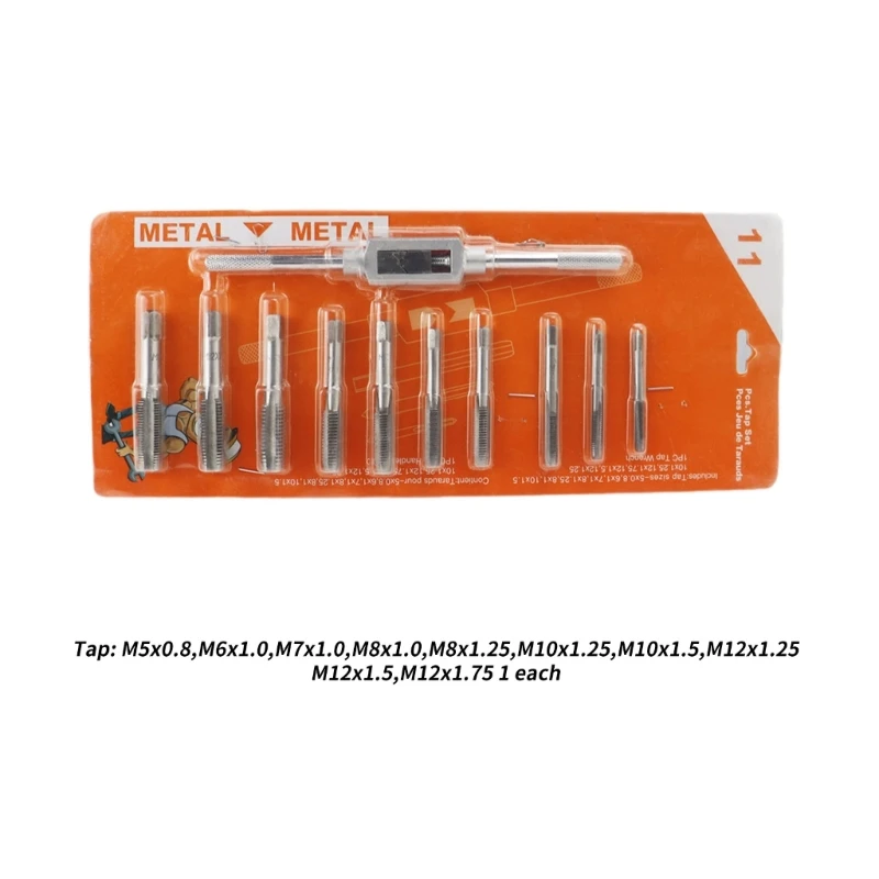 Durability Steel Tap and Die Set, 11Pieces, Ergonomic Wrenches Design for Comfortable Grip Repairing Work Tasks Tool Dropship