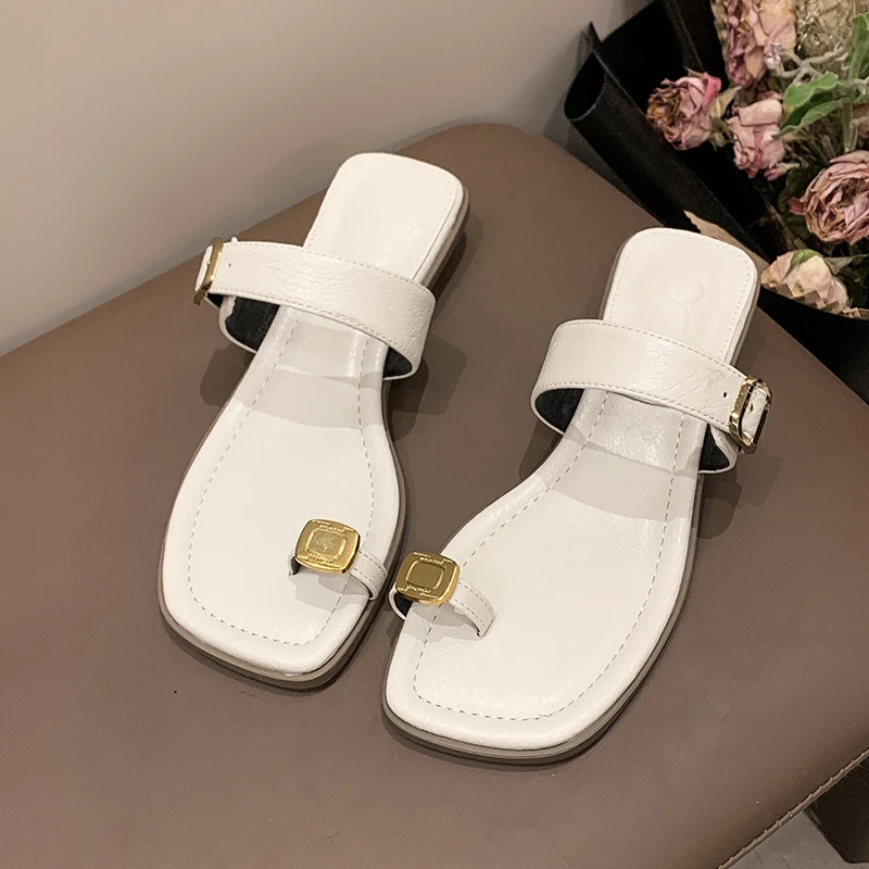 Low Heel Square Heel Modern Slippers Summer Outside 2024 High Quality Women's Shoes Solid Shallow Novelty Women's Slippers