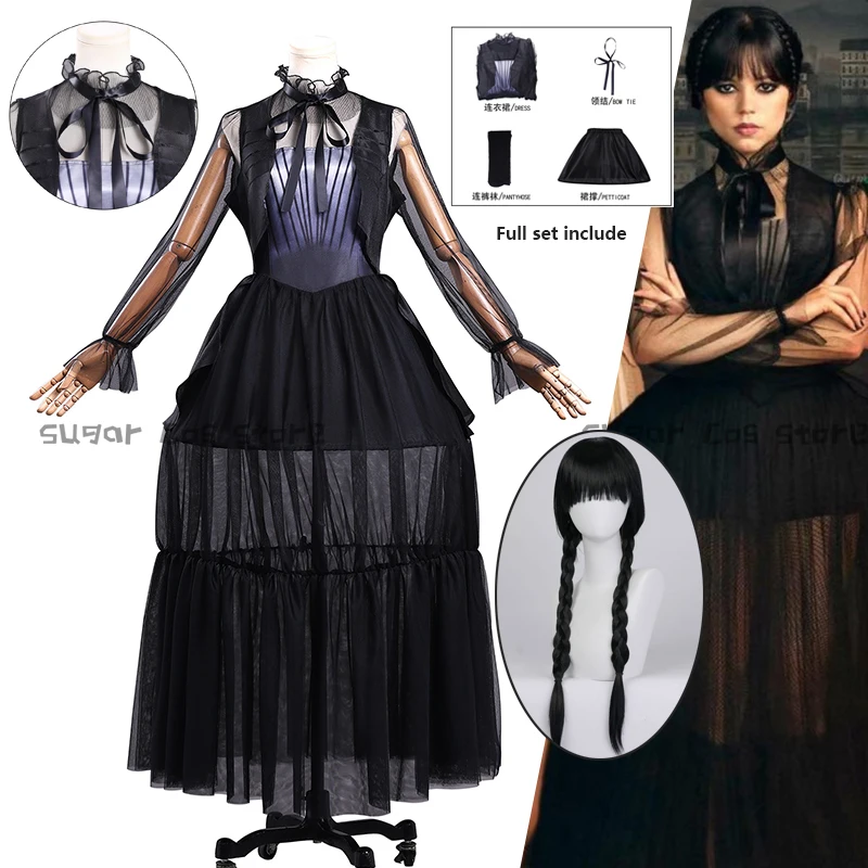 

Хэллоуин Mujer Wed. Косплей Костюм Черное Готическое Гала-Платье Платье Парик Хэллоуин Ролевые Костюмы Для Вечеринок Реквизит Для Женщин Девочек