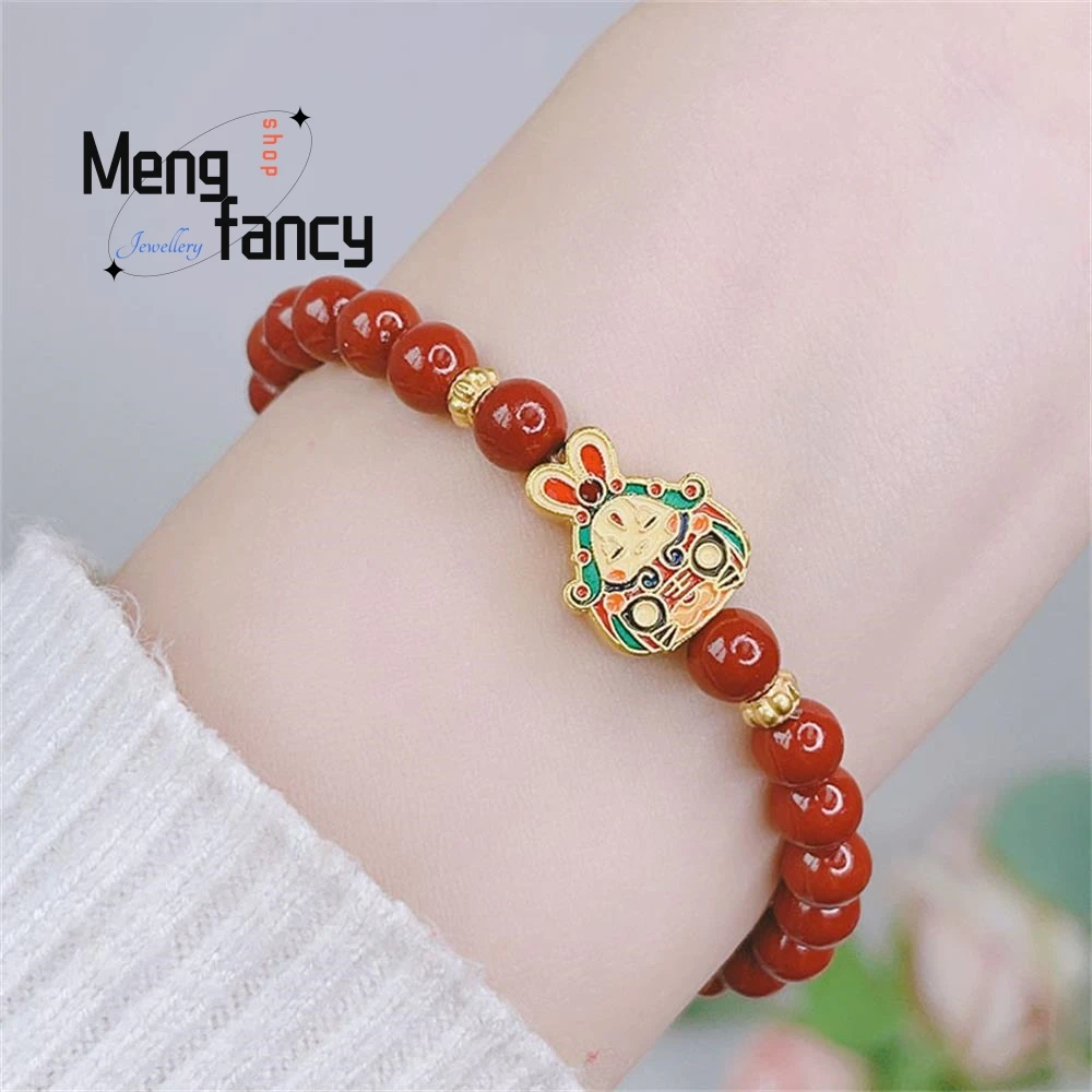 New Vermilion Female Cloisonne National Wind Rabbit Bracelet Simple Exquisite Elegant High-grade Fashion Jewelry Holiday Gifts