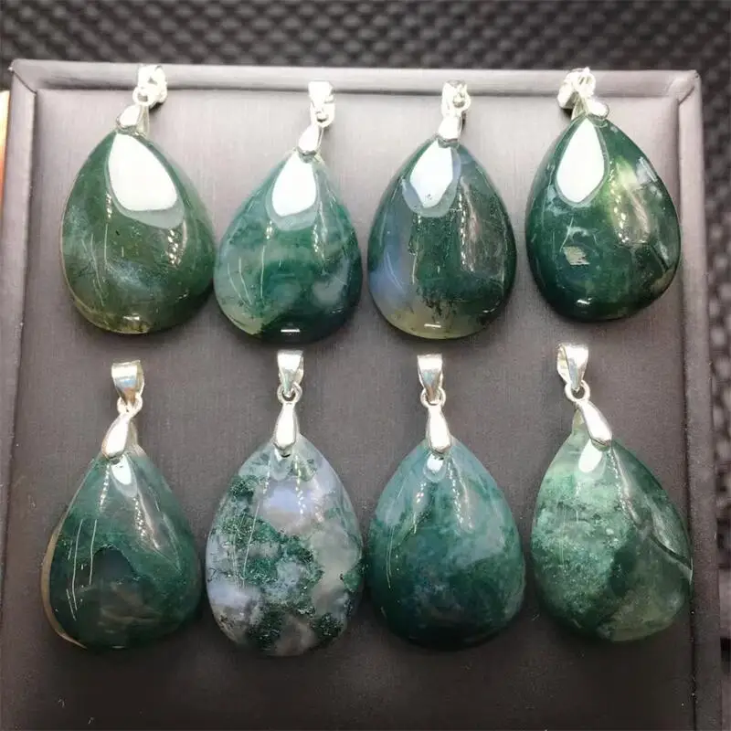 S925 Natural Moss Agate Teardrop Pendant Crystal Making Charm Jewelry Healing Energy For Charm Women Birthday Gift 18x26mm