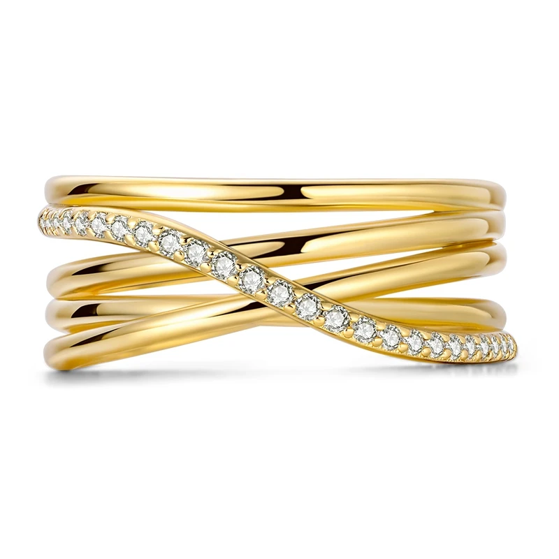 

Original 925 Sterling Silver Sparkling Golden Multi Layer Interwoven Ring For Women Girls Jewelry Birthday Anniversary Gifts