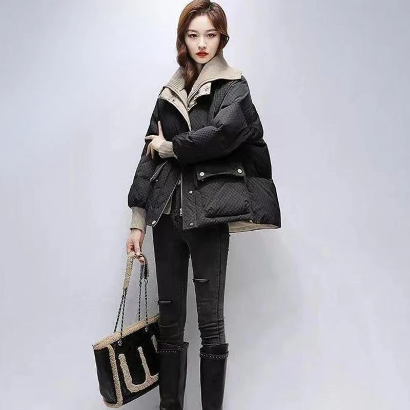 

2024 Winter Knit Patchwork Parka Women's Down Jackets Ultra Light Warm Casual Coat Female Puffer Jacket Oversized Outerwear R524