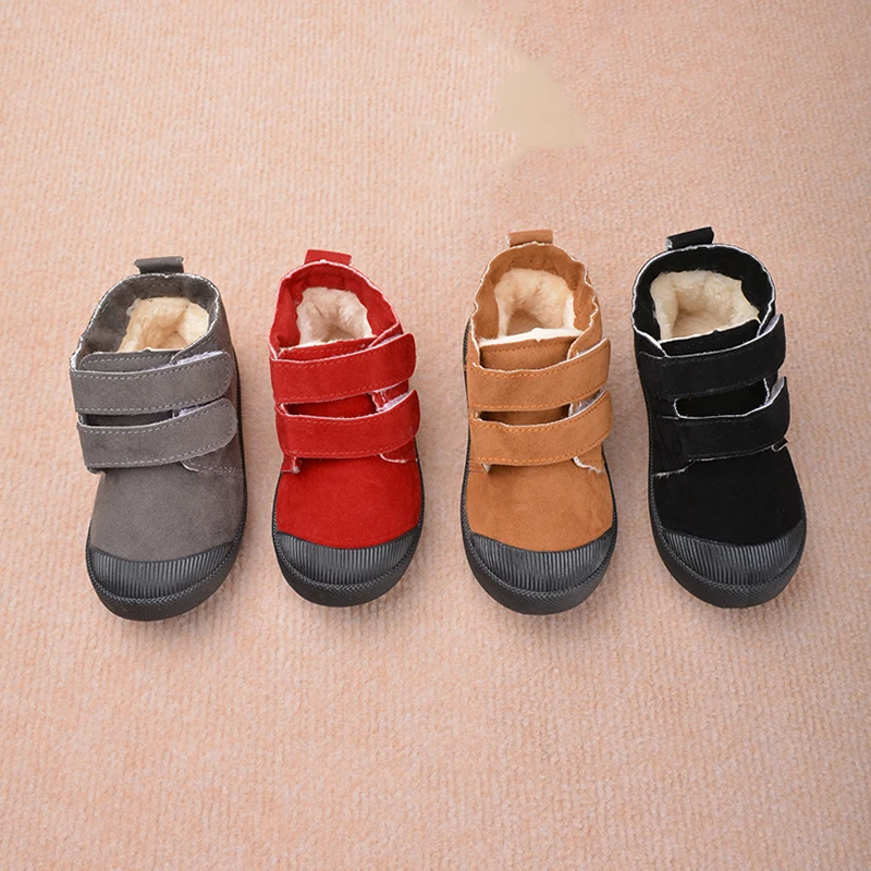 New Trendy Kids Outdoor Warm Short Shoes Winter Plush Suede Ankle Boots Children Comfortable Snow Sneakers EY8259