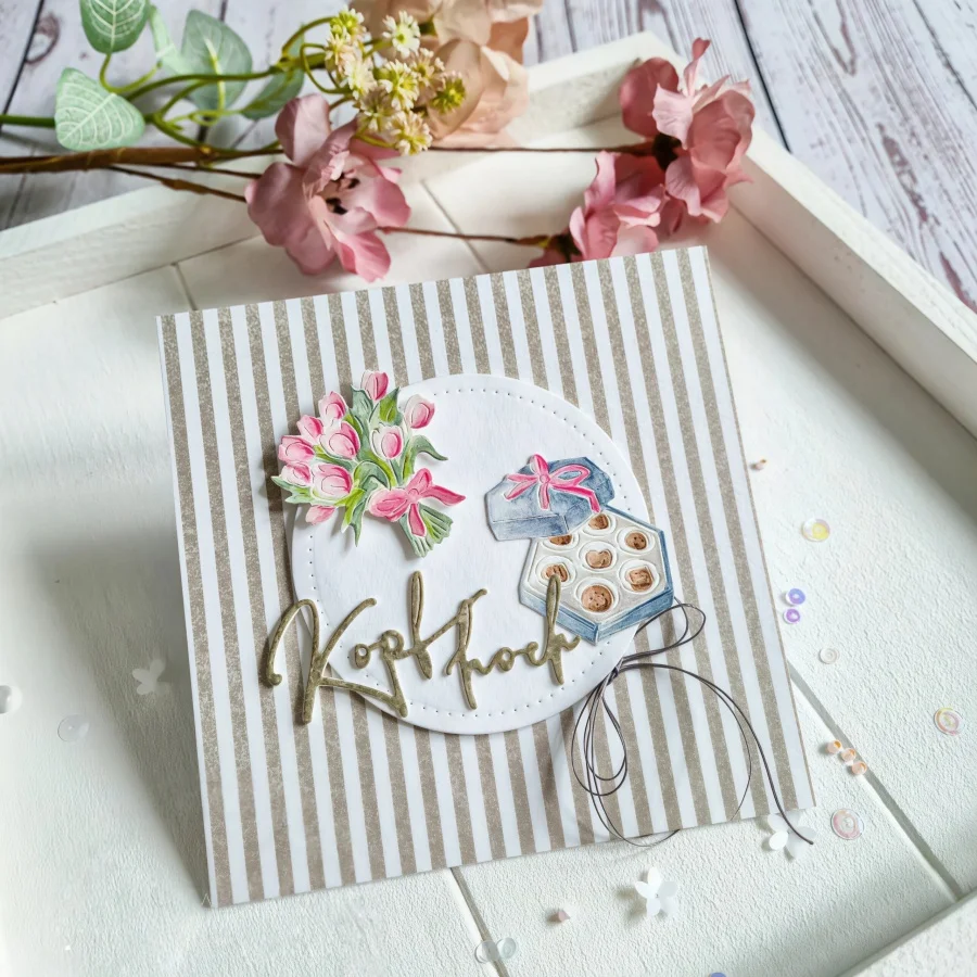 Kopf hoch Blumensträuße und Pralinen Metall-Stanzformen für DIY Scrapbooking, Kartenherstellung, Schablonen, Prägung, Basteldekoration