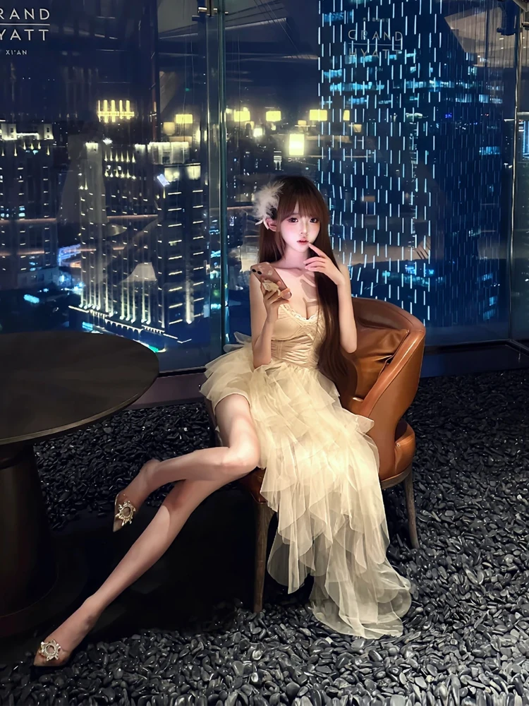 

Французское вечернее платье для женщин с шлейфом, сетчатое, в стиле принцесс, для дня рождения, модель Svel Net Gown Princ Sle Sensation Name Lady