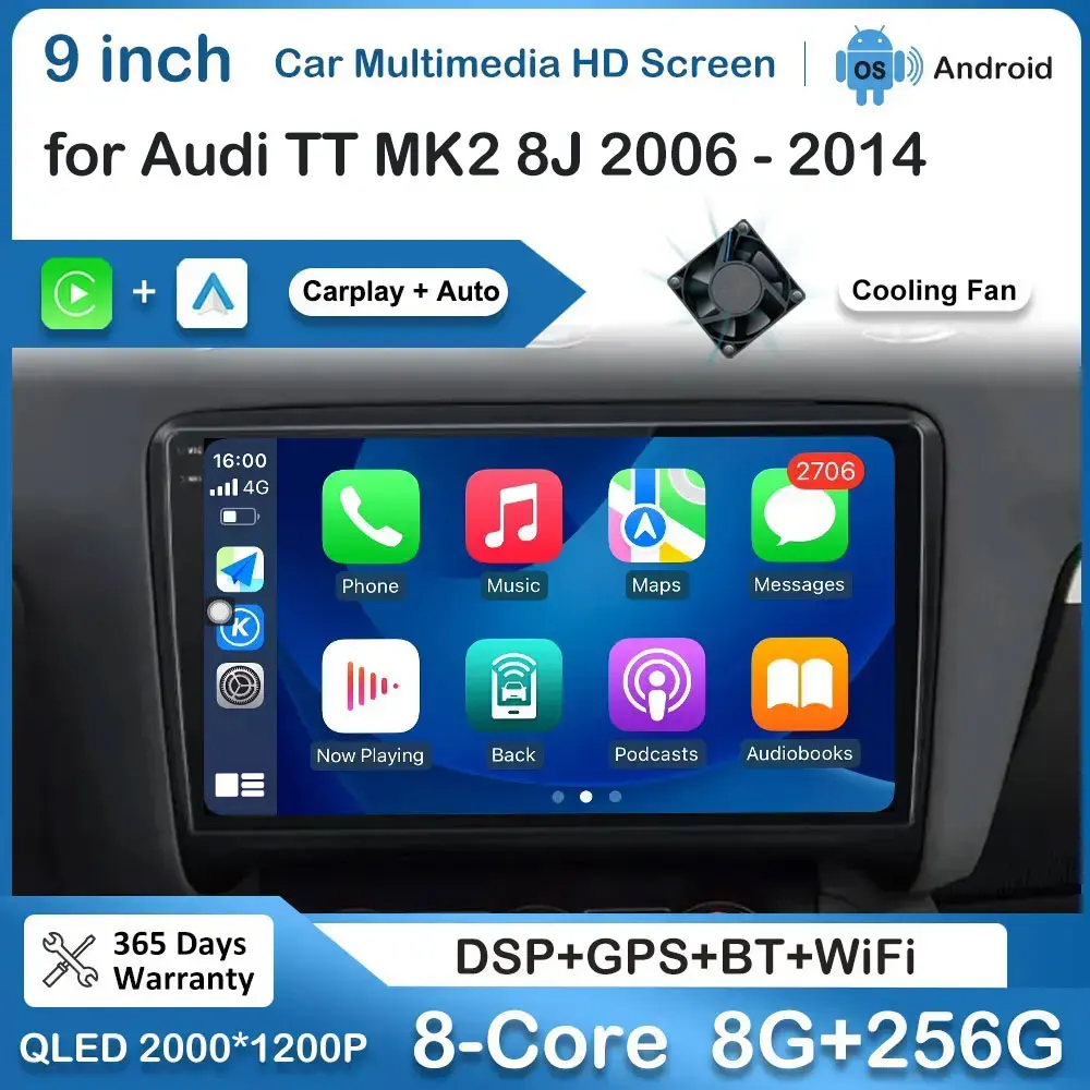 لأودي TT MK2 8J 2006 - 2014 نظام أندرويد 9 بوصة سيارة مشغل راديو الوسائط المتعددة نظام تحديد المواقع والملاحة شاشة تعمل باللمس واي فاي BT DSP ستيريو