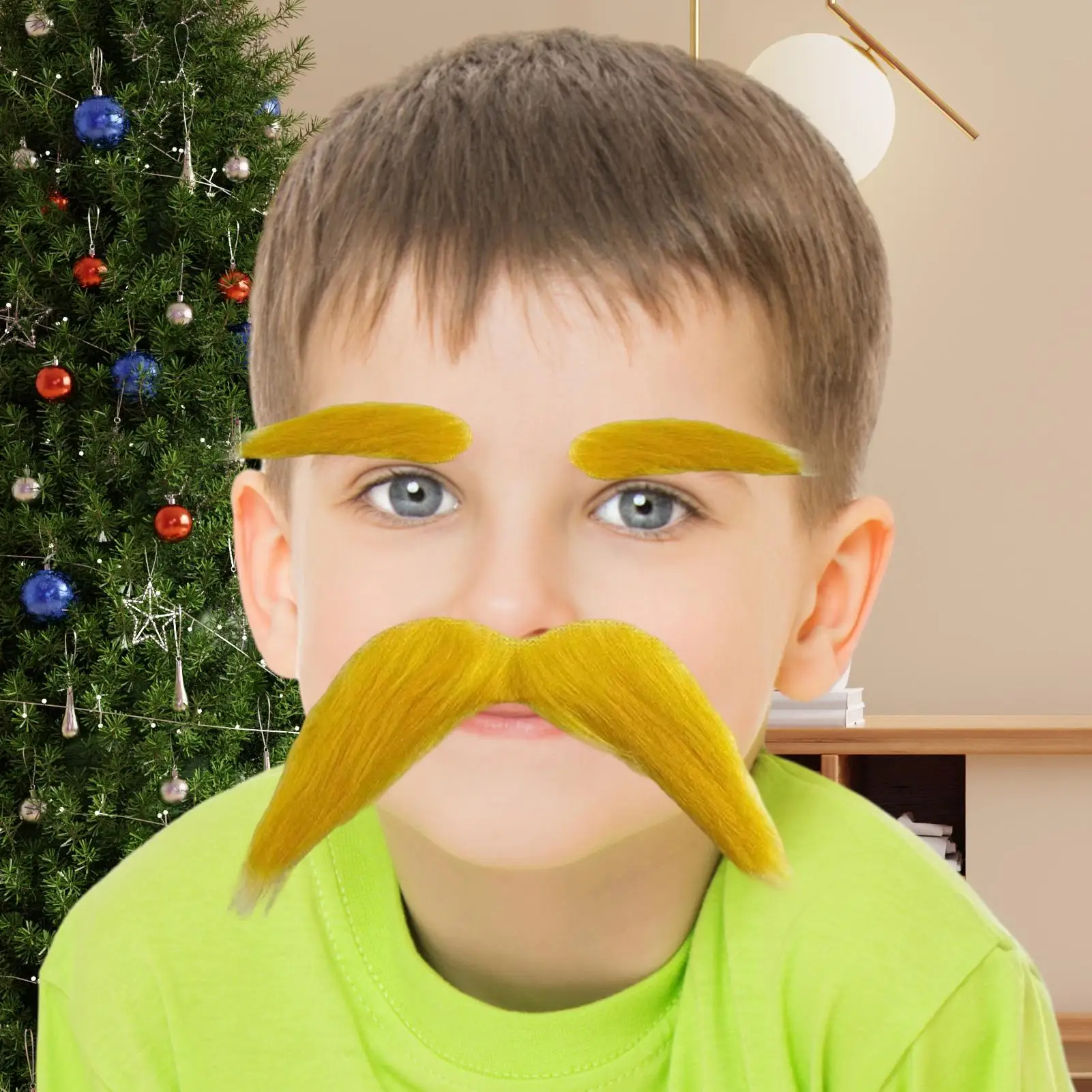 Set baffi e sopracciglia gialli Baffi per barba autoadesivi Accessori per costumi cosplay di Halloween per bambini adulti