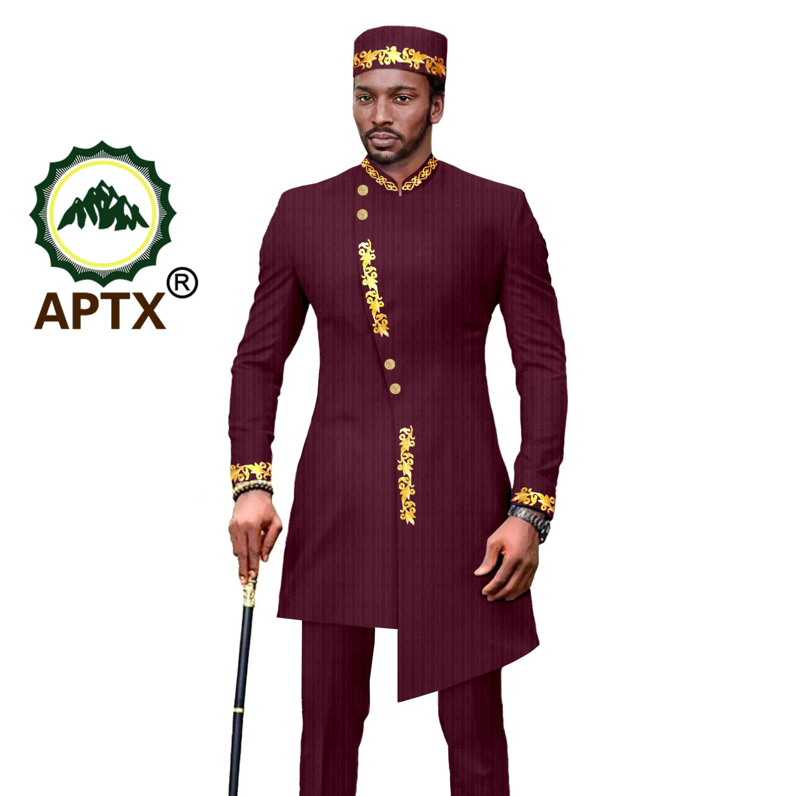 African Men Set 2023 Fashion Wedding Wear Bazin Riche Jacket Pants Hat 3 Pcs Business Formal Suit Outfit African Style A2316054