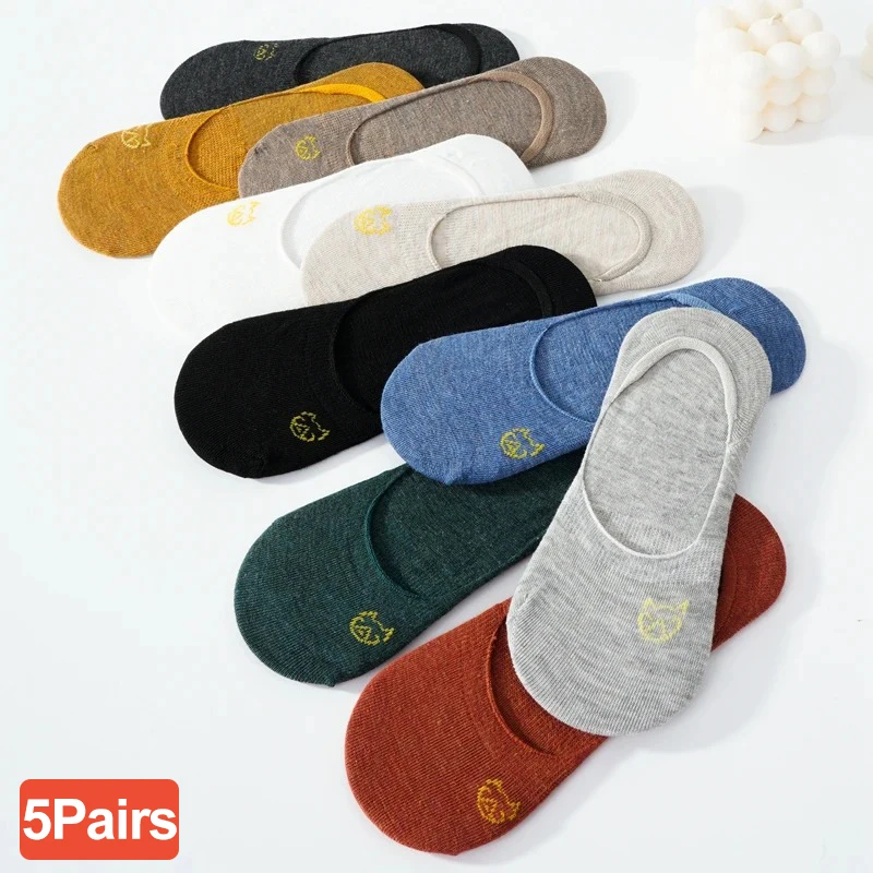 

5Pairs/Lot Women Silicone Non Slip Invisible Socks Summer Solid Color Low Cut Boat Sock Female Cotton No Show Slipper Socks