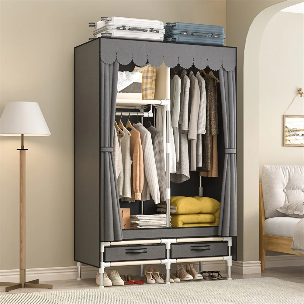 Wardrobe Simple Cloth Wardrobe Household Bedroom Assembly Cabinet Large Wardrobe Durable Simple Modern,Grey