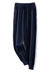 Female 100% Wool Pants Elastic Casual Soft Pants Grey Fashion Ribbed Pants Women's Autumn Winter Trendy Warm Y2K Pencil Pants