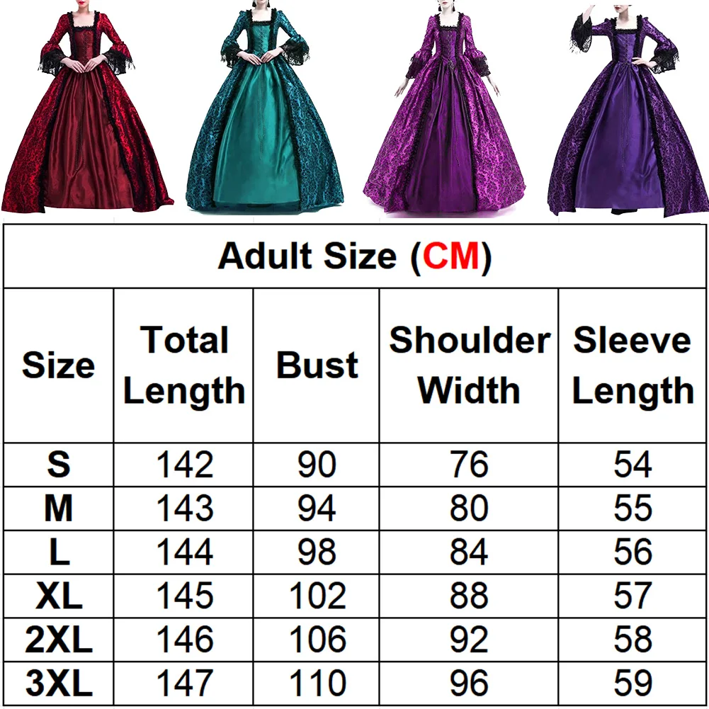 Halloween Women's Vintage Dress Medieval Victorian Court Lace Stitching Dress Gothic Long Sleeve Dress Cosplay Party Costume