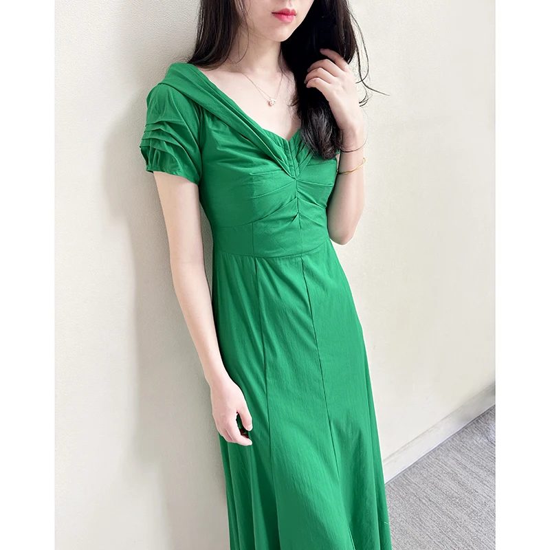 

Green Cotton Folded Maxi Elegant Evening Dress US 2-US 10