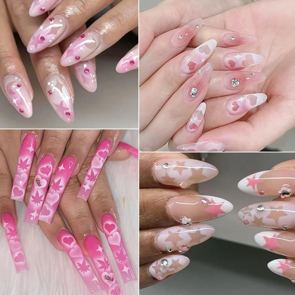 3D holle ster maan airbrush stencils nagelstickers vlam vlinder boog beer nagel afdrukken stickers Franse manicure tips mallen