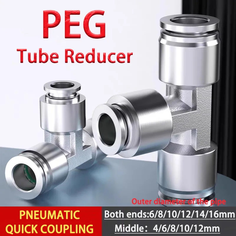 1Pcs 304 Stainless Steel PEG Tube Reducer Pneumatic Air Quick Tightening Joint Pu Hose Pipe Air Pipe 6mm/8mm/10mm/12mm/14mm/16mm