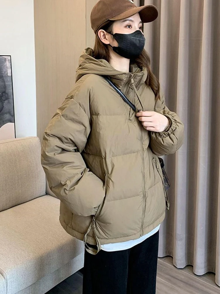 

Women's down Cotton Jaet Winter Thiened Hooded Loose plus Size Outerwear Korean Sle Commute Long Sve Zipper Pure Color