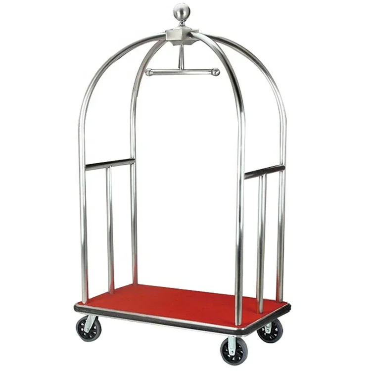 

Heavy Duty Hotel Stainless Steel Bellman Luggage Trolley Cart Hotel Trolley