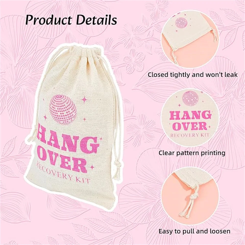 20 PCS Hangover Kit Bags, Bachelor Party Decorations Reusable Cotton Shower Pouches With Drawstring Muslin Bags Survival Recover