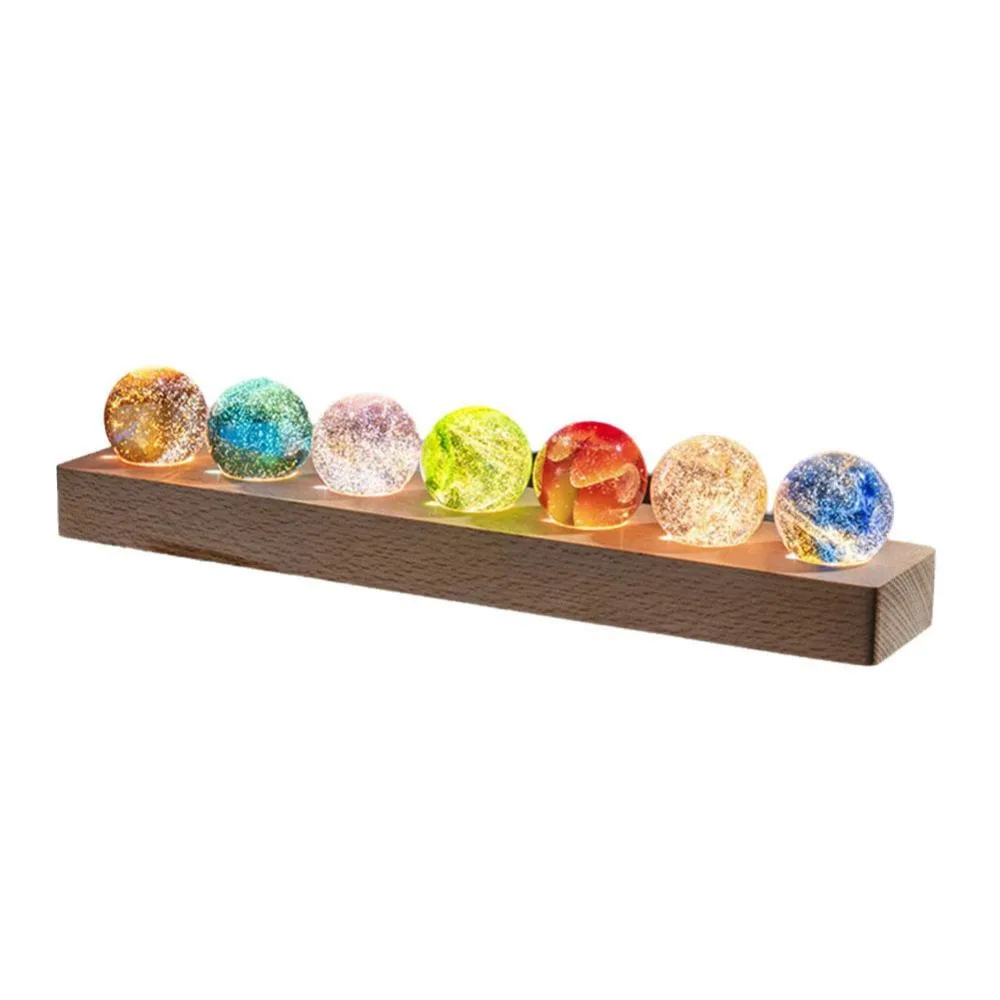 

LED Wood Stand 7 Colorful Glass Ball Shiny Detachable Crystal Ball Night Lamp Rectangle/Round Base Multi-purpose