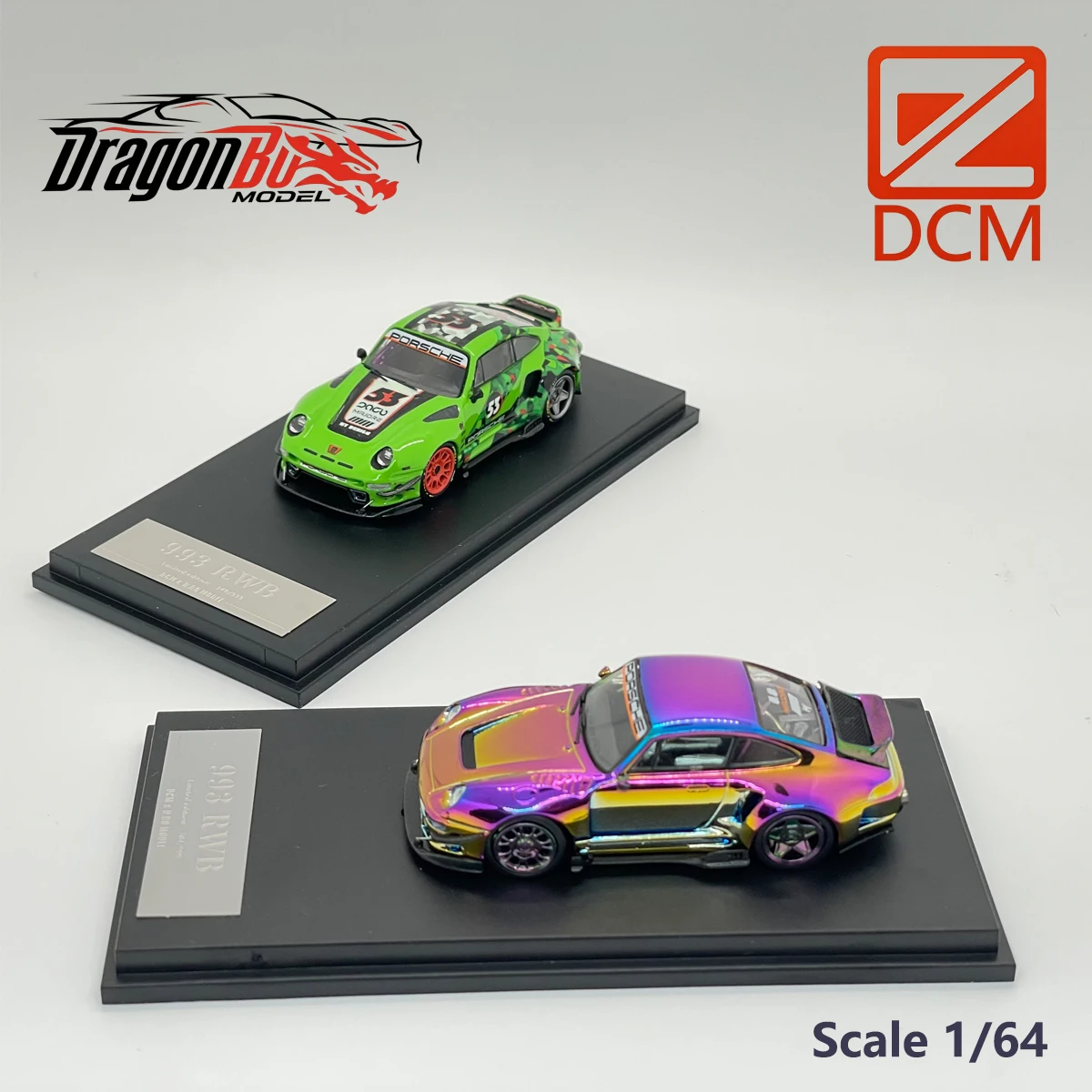 D.Bo Model & DCM 1:64 Alloy Diecast RWB 993 964 Chrome Chameleon Camo Green Collectible Model Car In Stock Ready To Ship - view 3