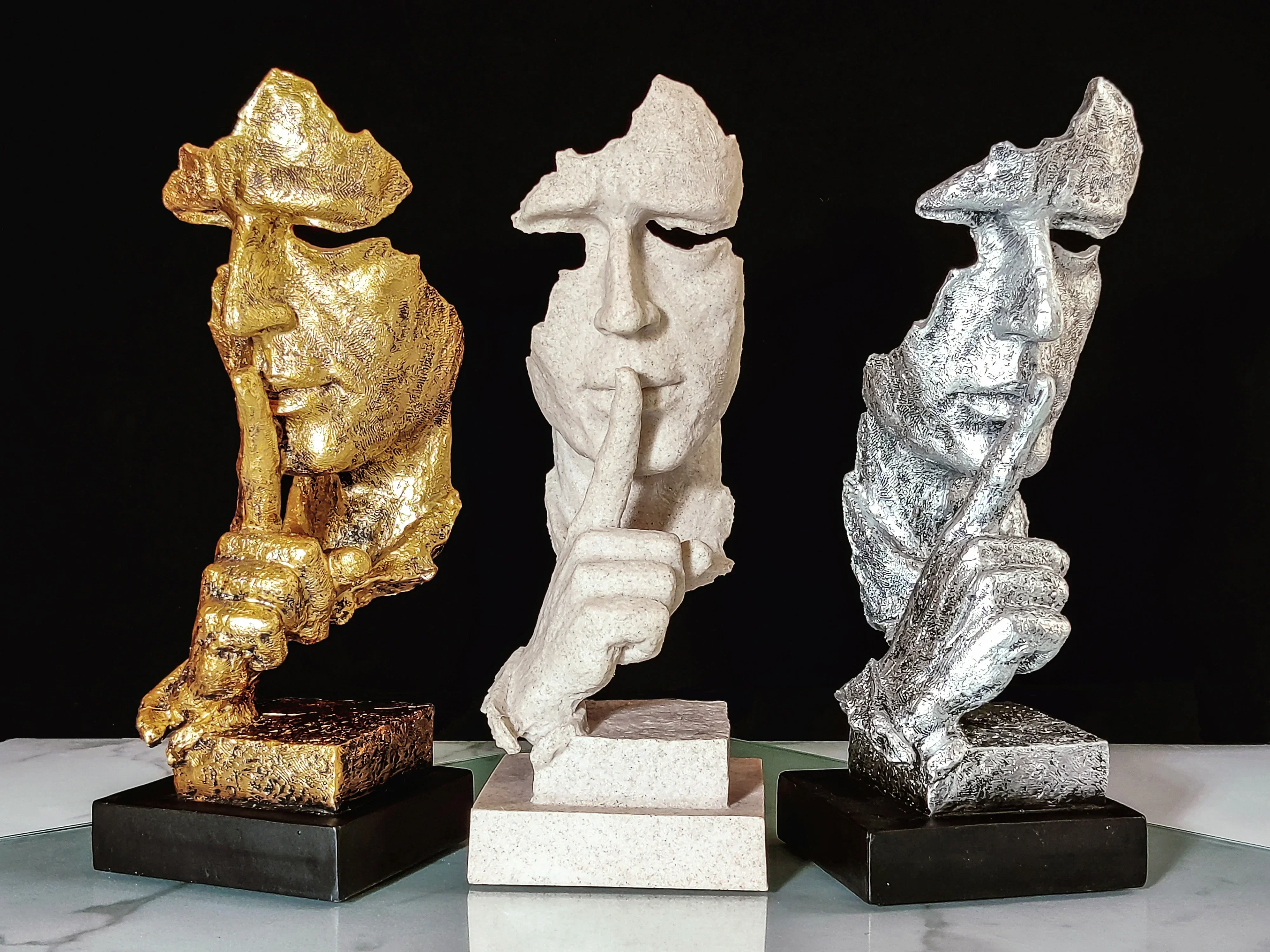 

Статуэтка тишины-это золотой стенд для телевизора, искусственное украшение, философия, полирезиновая Статуэтка