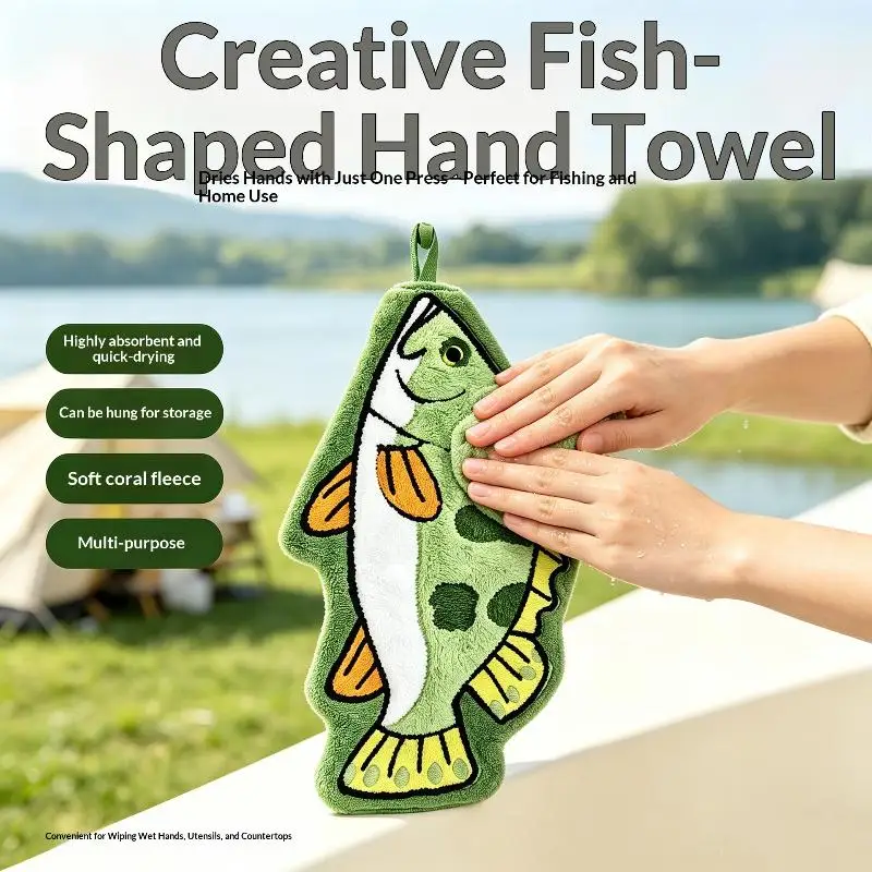 New Sale Quick Dry Absorbent Fish Shaped Fishing Towel Portable Hand Cloth Angler Towel For Outdoor Fishing Tackle Accessories