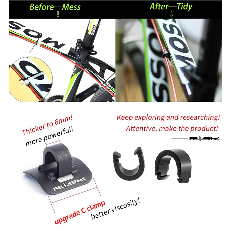 RISK 1/5/10pair Bicycle Frame C-clips Clamps Housing Guide with Adhesive Seat MTB Road Bike Fixed Brake Shift Cables Buckle