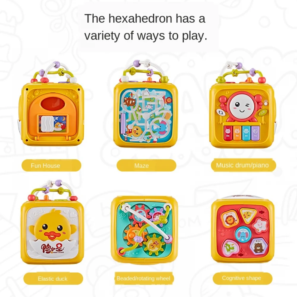 Anak-anak enam sisi tangan Drum dengan pola lucu hewan Beat Drum Hexahedron mainan musik untuk hadiah bayi