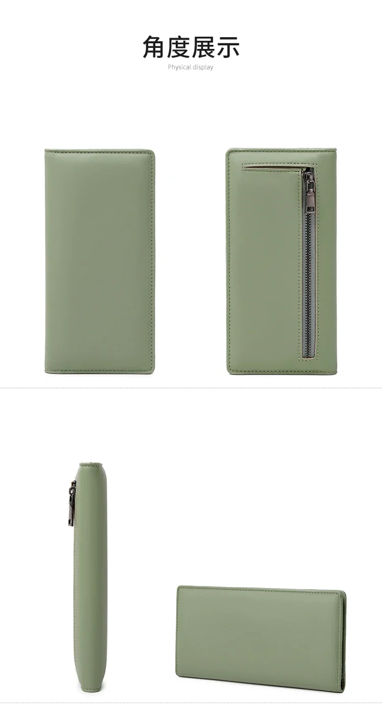 Cartera larga minimalista ultrafina para mujer, billetera plegable doble de PU, monedero multifuncional para tarjetas de crédito, bolso de mano