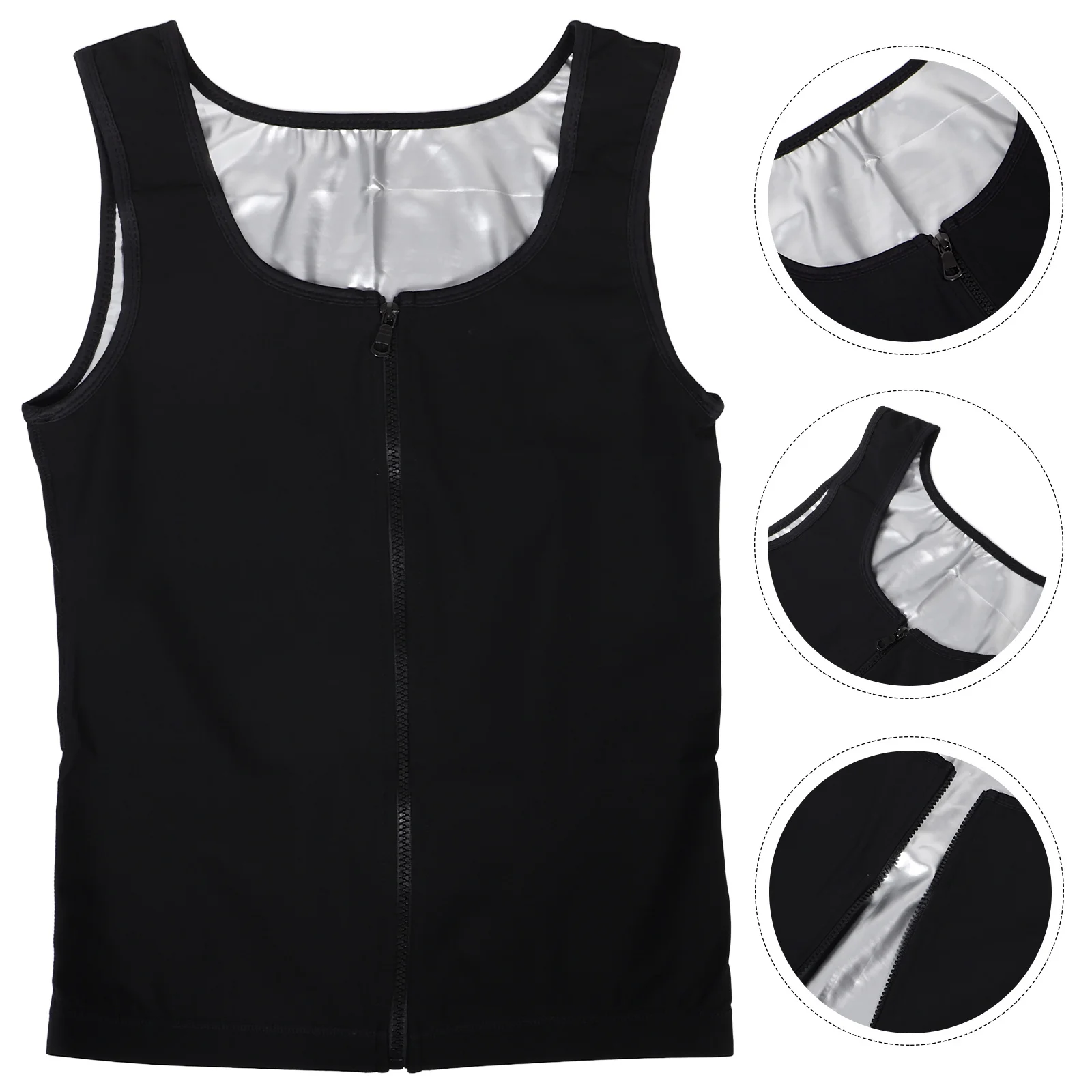 

Men'S Sauna Vest With Zipper Short Sleeve Compression Sweat Vest For Waist Training Quick Dry Fitness Gear Running Gym Workout