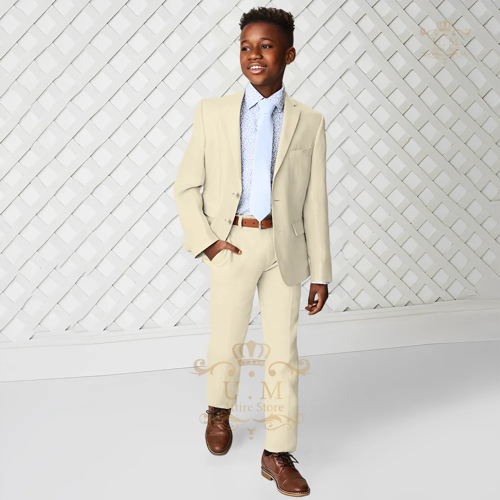 

Boys' formal suit 2-piece set creamy-white notch lapel single-breasted jacket pants custom kids tuxedo for wedding birthday ball