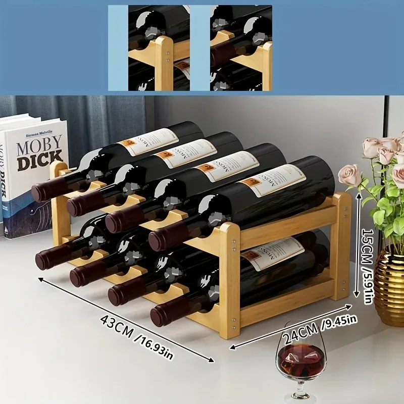 Estante para Vinos de Bambú Natural de 2 Niveles - Acabado Pulido, Soporte de Exhibición Multiusos que Ahorra Espacio para el Hogar y la Cocina