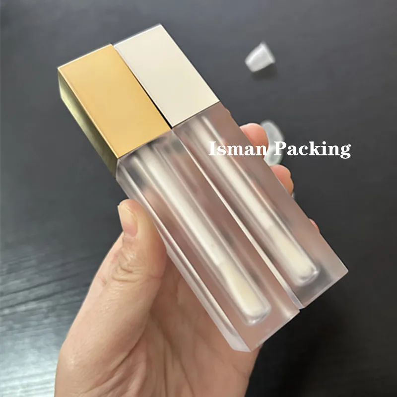 40 stks lege hervulbare vierkante goud sliver grote borstel toverstaf lippenstift lipgloss container buizen frosted lipgloss fles verpakking 5 ml