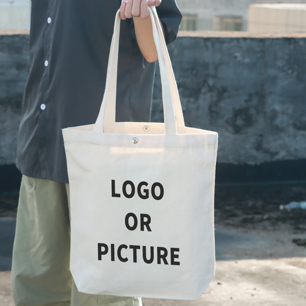 Hand Shopping Canvas Bag Custom Pattern Blank Printable Logo Large Capacity Thick Eco-Friendly Bag (Printing Fee Not Included)