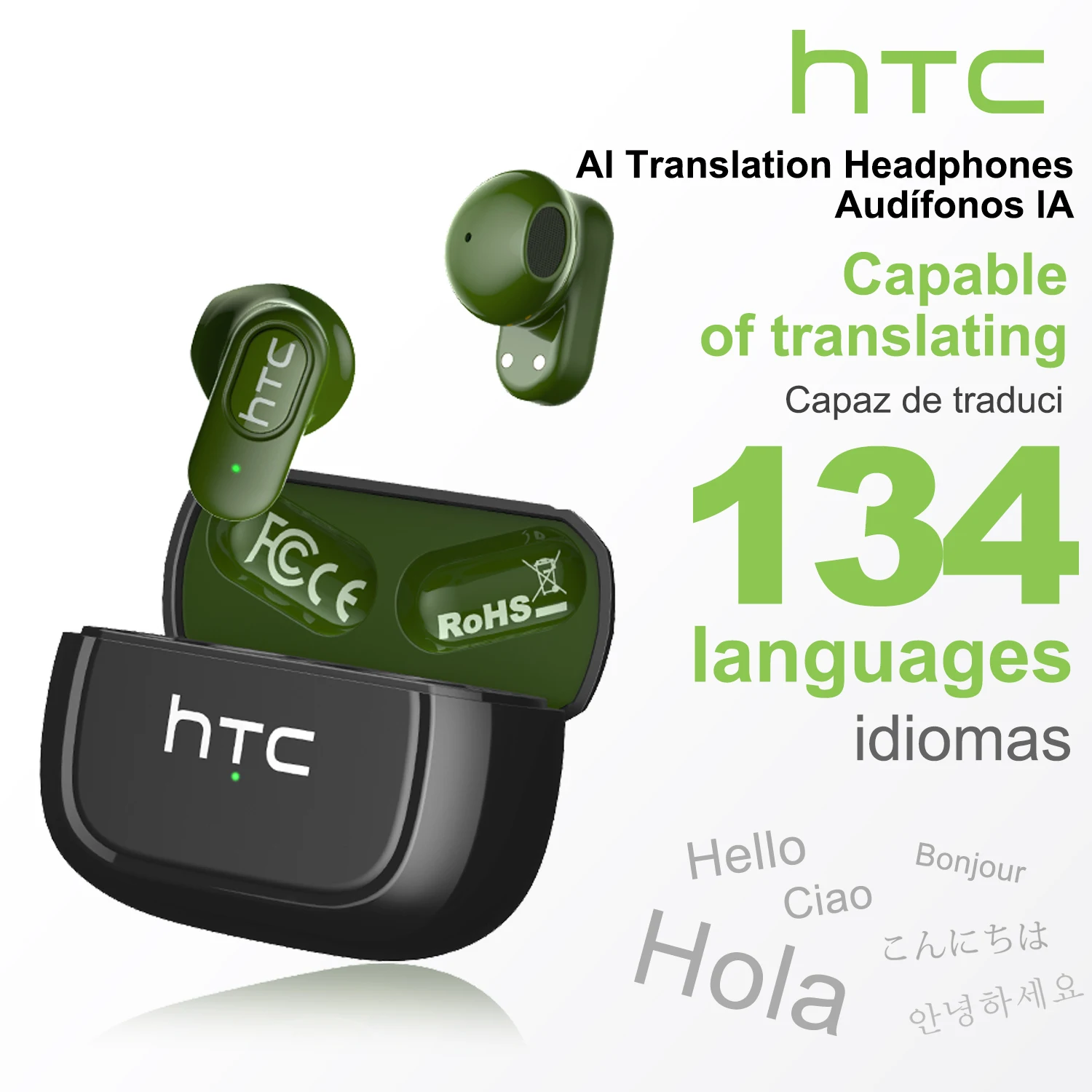 HTC NE51 Bluetooth V6.0 Kopfhörer AI Übersetzung Ohrhörer Rauschunterdrückung Drahtlose Kopfhörer HD Langlebige Bluetooth-Kopfhörer