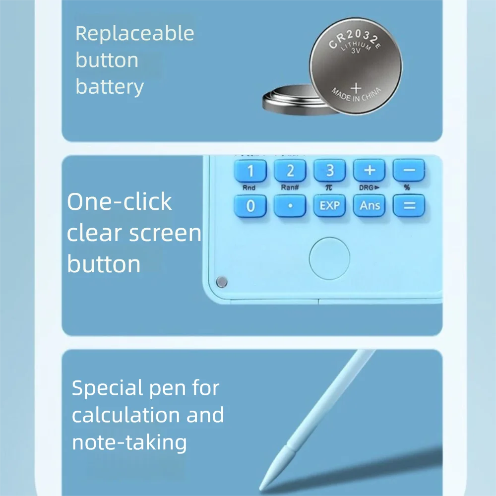 Calcolatrice scientifica 2 IN 1 con blocco note LCD Calcolatrice matematica a 12 cifre Lavagna portatile pieghevole per ufficio scolastico