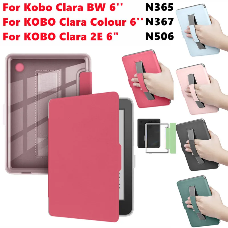 

HandStrap Case for Kobo Clara BW Clara Colour Clara 2E N365 N367 N506 6'' Magnetic Auto Wake Sleep Acrylic Clear Back Cover