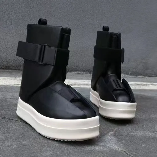 Men Shoes Genuine Leather Ankle Boots Aircraft Fracture Platform Increase High Street Owen Vintage Luxury Sneakers Black Brand