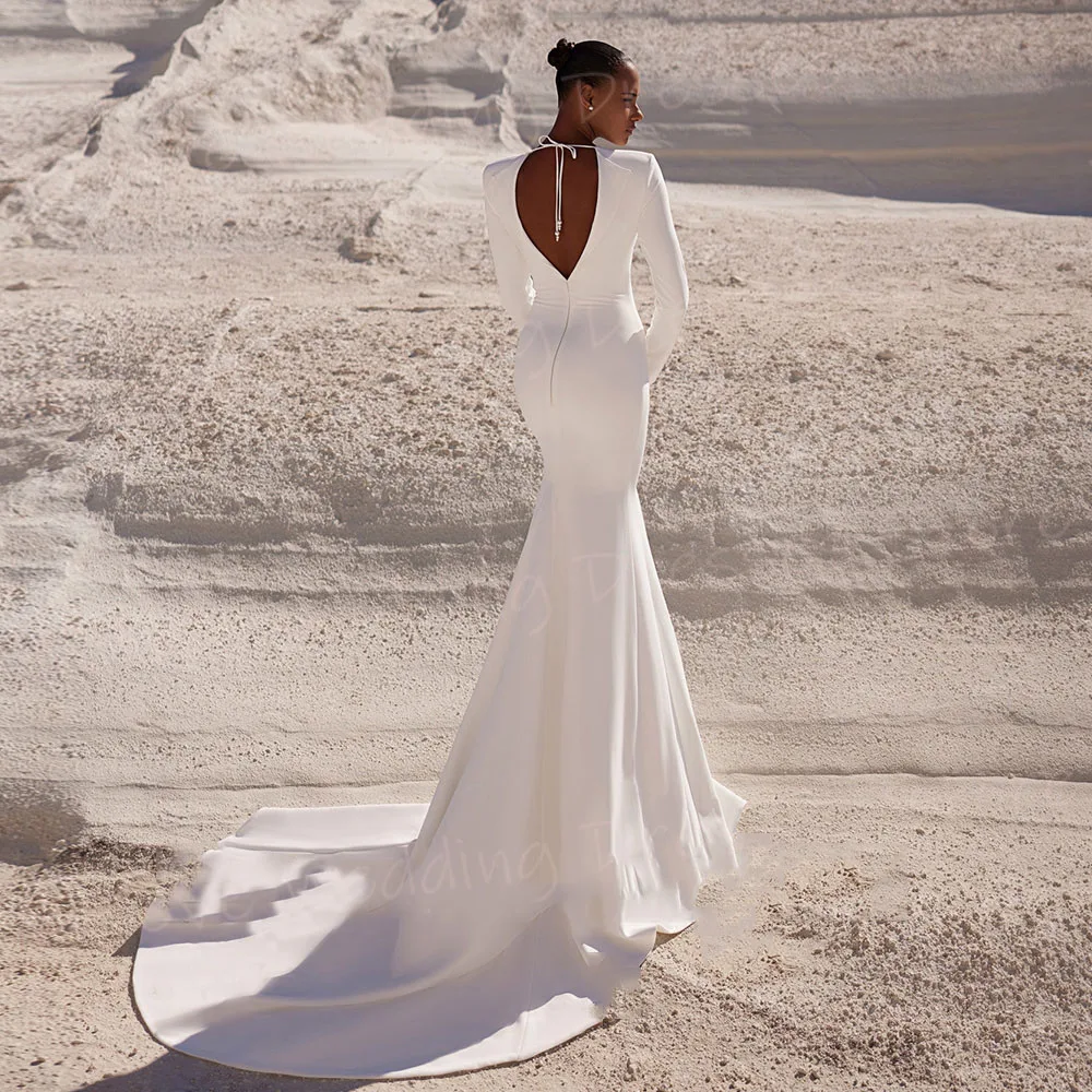 Vestidos De Novia elegantes De sirena para mujer, Vestidos De Novia personalizados De manga larga, Vestidos De Novia sexis con cuello en V y espalda descubierta Abito Da Sposa