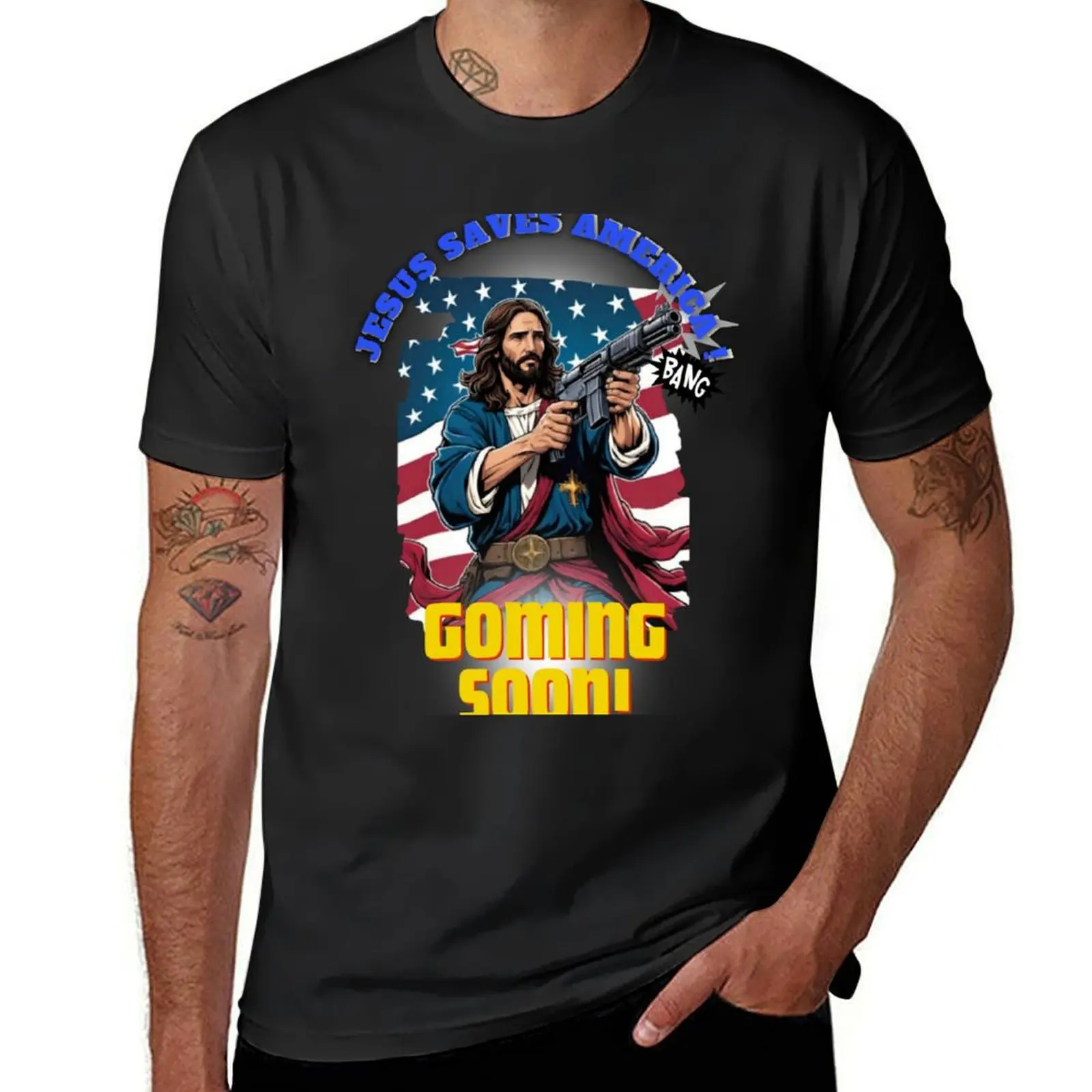 

Jesus Saves America Coming Sun funny rifle tee T-Shirt kawaii clothes topping fashion shirts mens shirts graphic tee