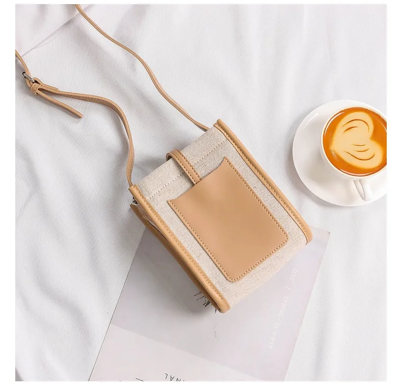 New Retro Canvas Mini Crossbody Bags Korean Contrast Color Mobile Phone Bag Simple Buckle Square Shoulder Bag Women Handbags