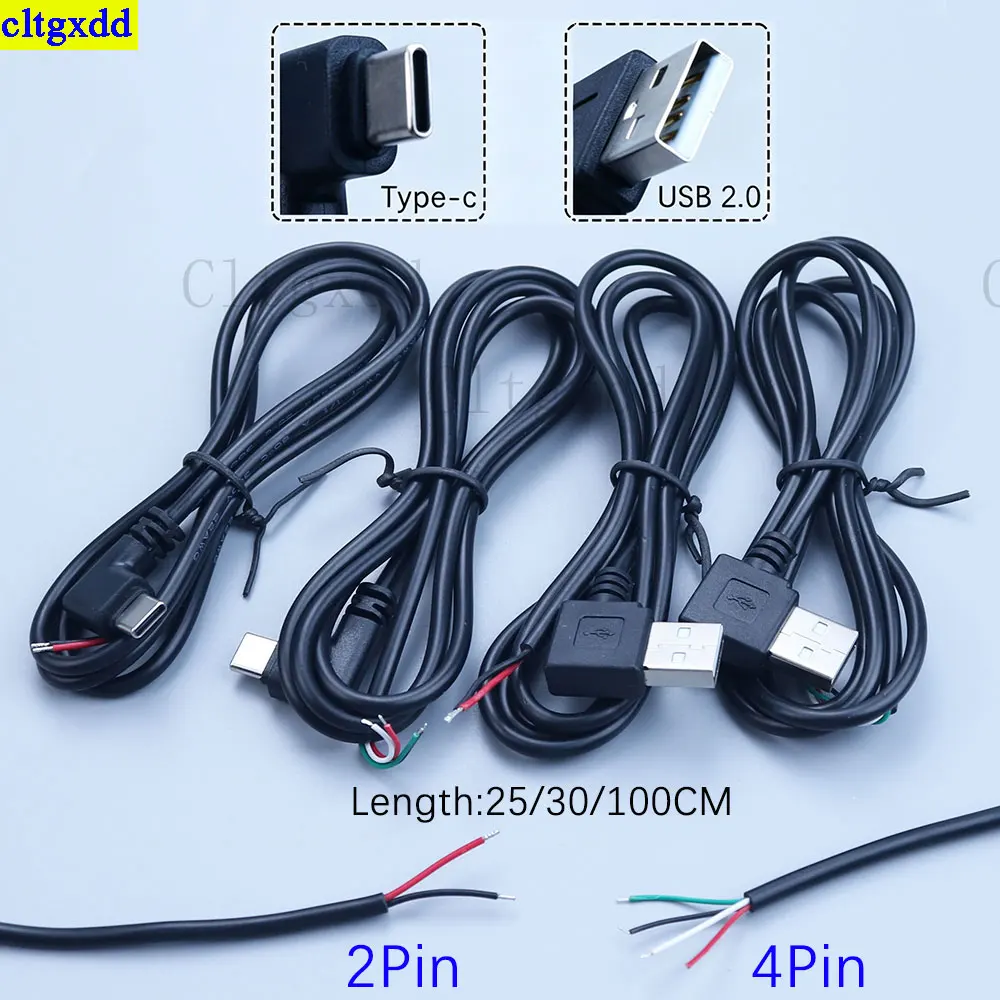Cltgxdd 1piece USB 2.0 Type-C 2-pin 4-pin USB male elbow cable right angle plug DIY power data charging cable fast charging ext
