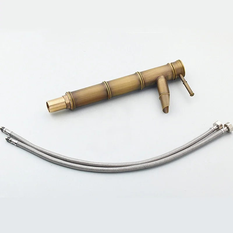 

Antique Bamboo Faucet Brass Washbasin Faucets Tall/Low Bathroom Bamboo Design Waterfall Basin Faucet Cold Hot Water Sink Taps