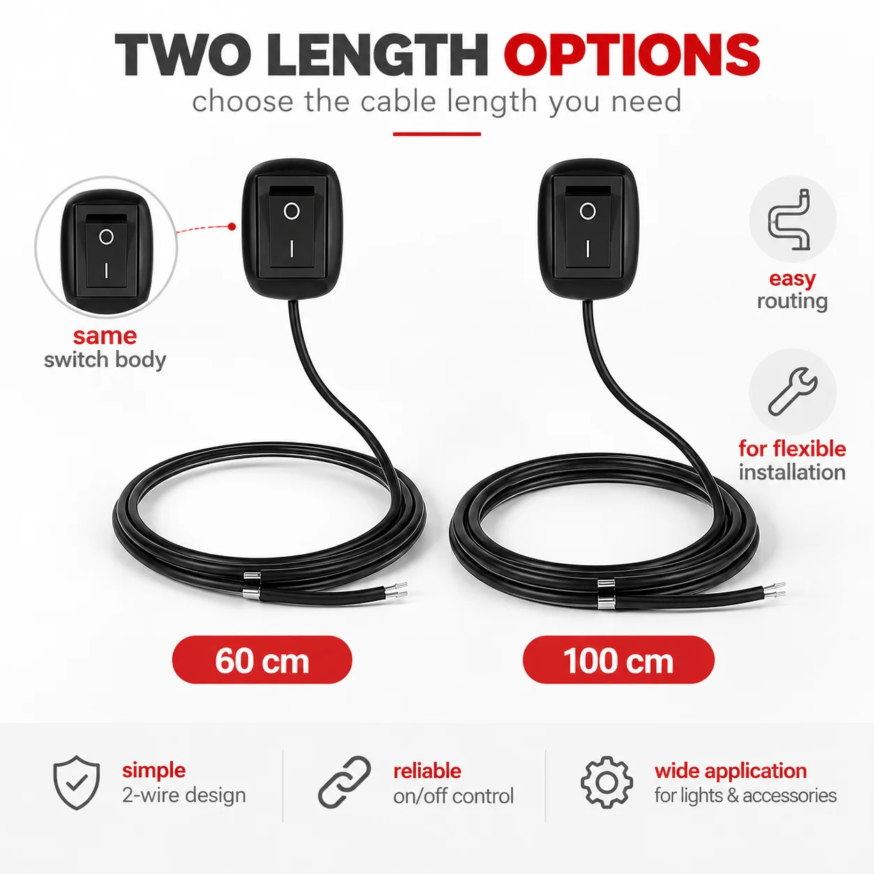 60cm/100cm Universal Switch on Shift Button Without Fixation With Cable 12V/24V Battery Car for Fog Power Breakers Disconnect